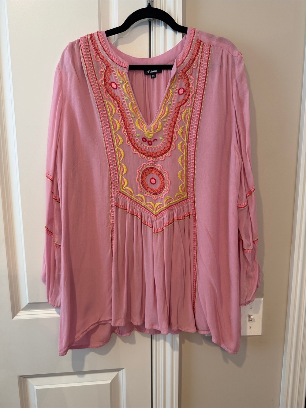 Tolani Pink Embroidered Boho Tunic
